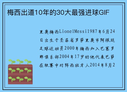 梅西出道10年的30大最强进球GIF